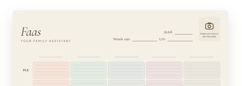 Faas familiebord met 5 kolommen